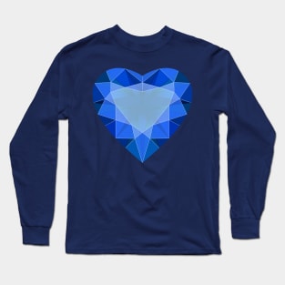 Blue Faceted Heart Shaped Gemstone Long Sleeve T-Shirt